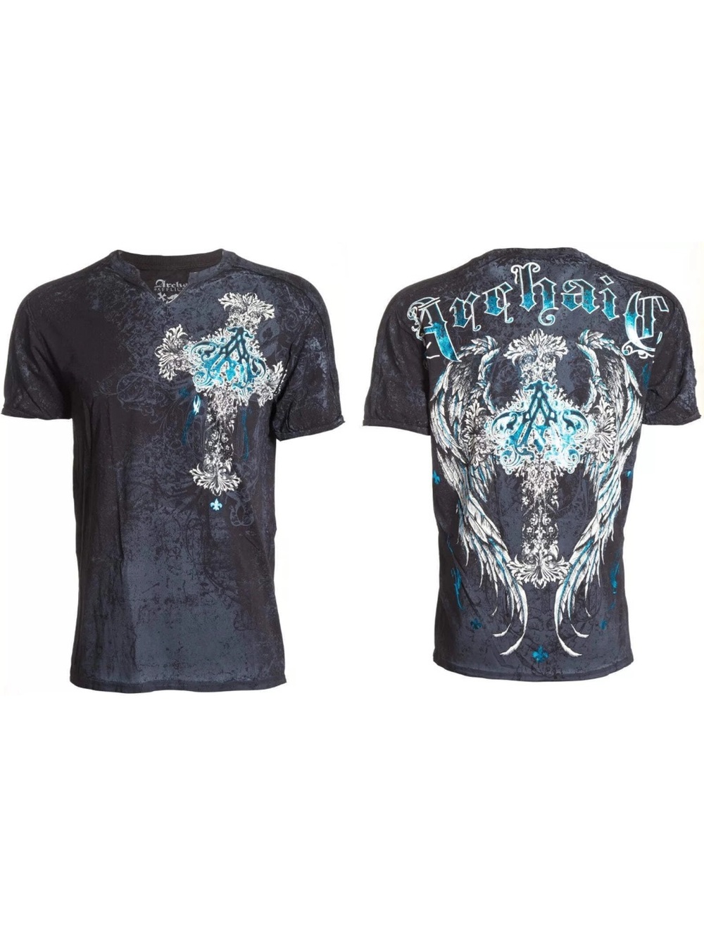 Archaic by Affliction Mausoleum Black Graphic Tee Shirt Large Y2K